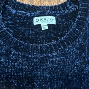 Orvis Chenille Womens Sweater Blue Long Sleeve Soft Knit, size XXL